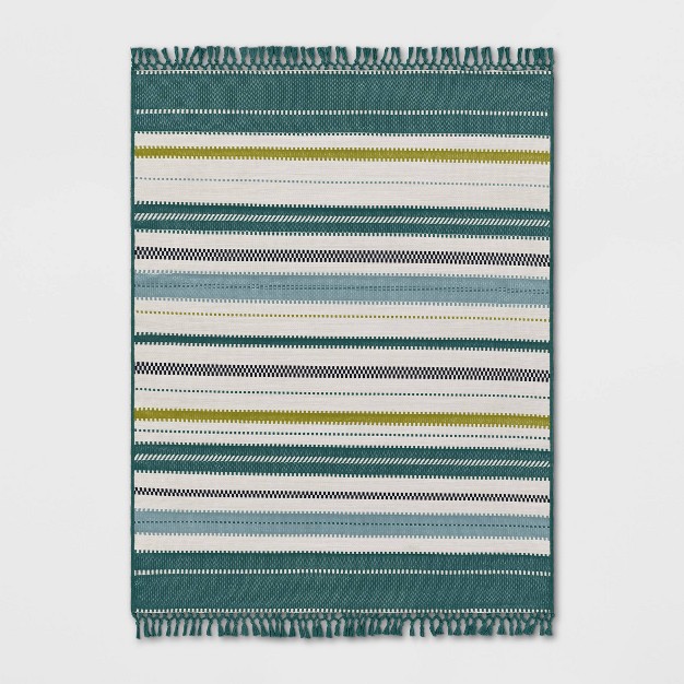 5 x27 x7 x27 Textural Stripe Rectangular Woven Outdoor Area Rug Light Green