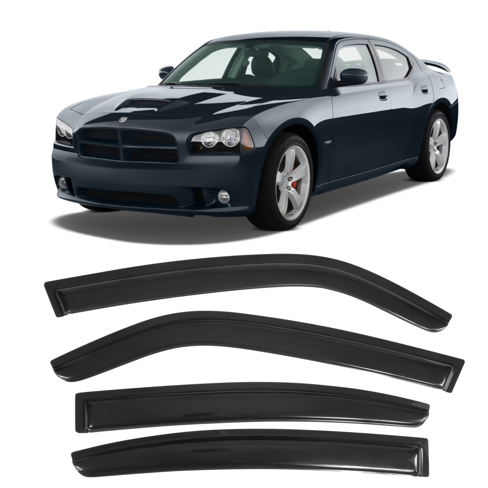 Ikon Motorsports Compatible with 06-10 Dodge Charger Acrylic Window Visors Vent Windshield Deflector Rain Guard 4Pc Set Outside Mount 2006 2007 2008 2009 2010