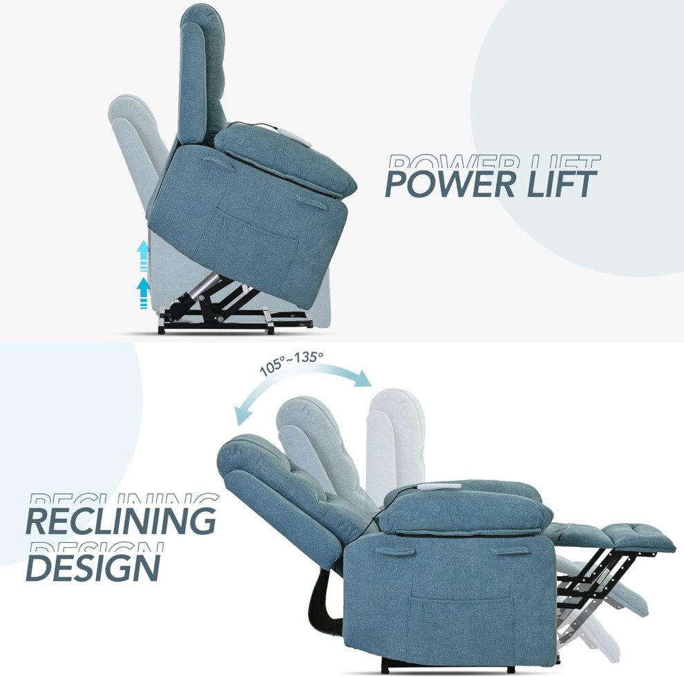 Power Lift Recliner Chair  Overstuffed Massager Seat With Remote Control  Blue   Modern   Recliner Chairs   by Decor Love  Houzz