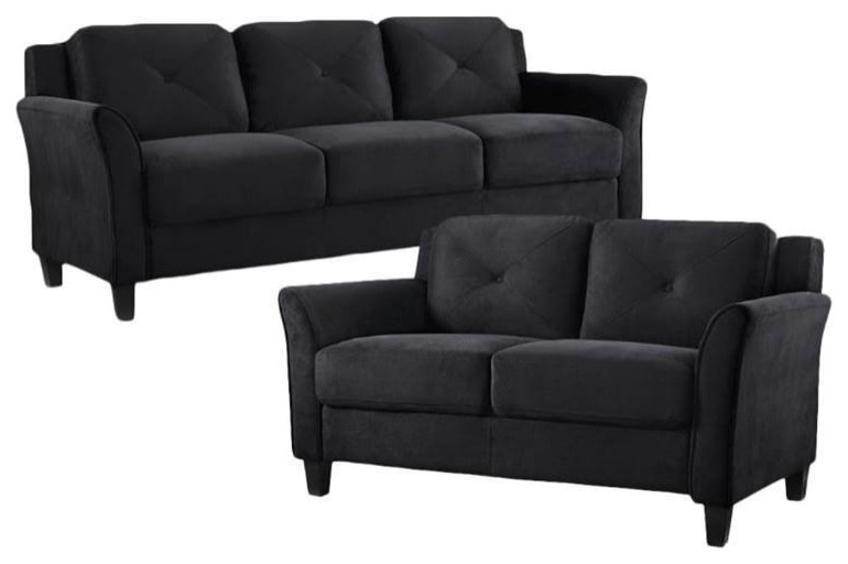 2 Piece Living Room Sofa and Loveseat Set in Black   Transitional   Living Room Furniture Sets   by Homesquare  Houzz