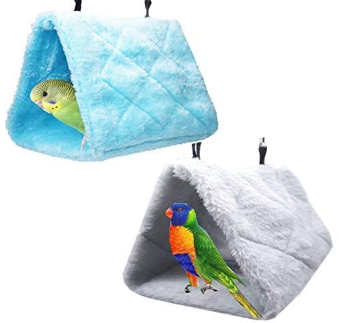 SAYTAY 2 Pack Warm Bird Nest House Bed Hanging Hammock Sleeping Bed Plush Hanging Snuggle Cave Happy Hut for Pet Parrot Parakeet Cockatiel Conure Cockatoo African Grey Macaw(BlueandGrey)