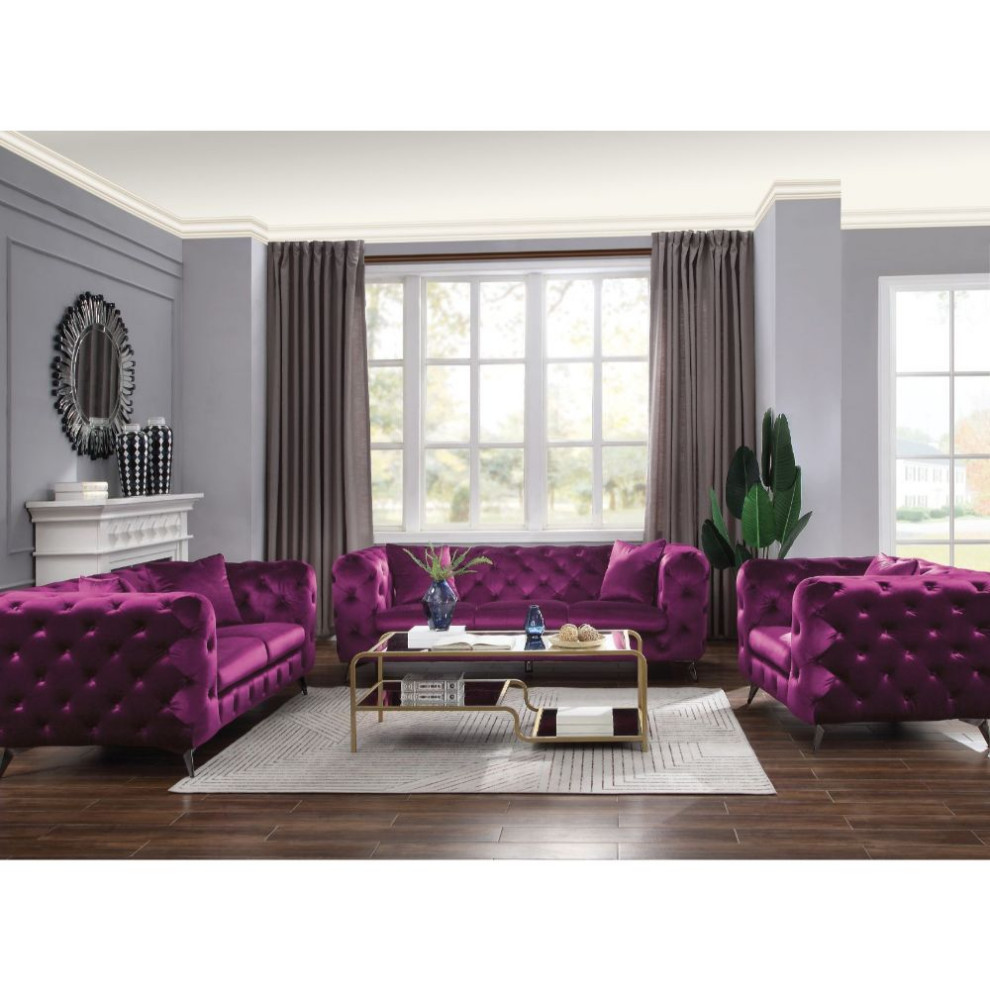 Acme Atronia Sofa PUrple Velvet   Midcentury   Sofas   by AMOC  Houzz