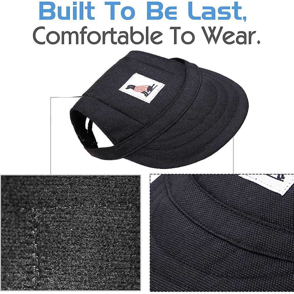 Dog Baseball Cap， Adjustable Dog Outdoor Sport Sun Protection Baseball Hat Cap Visor Sunbonnet Outfit With Ear Holes-black