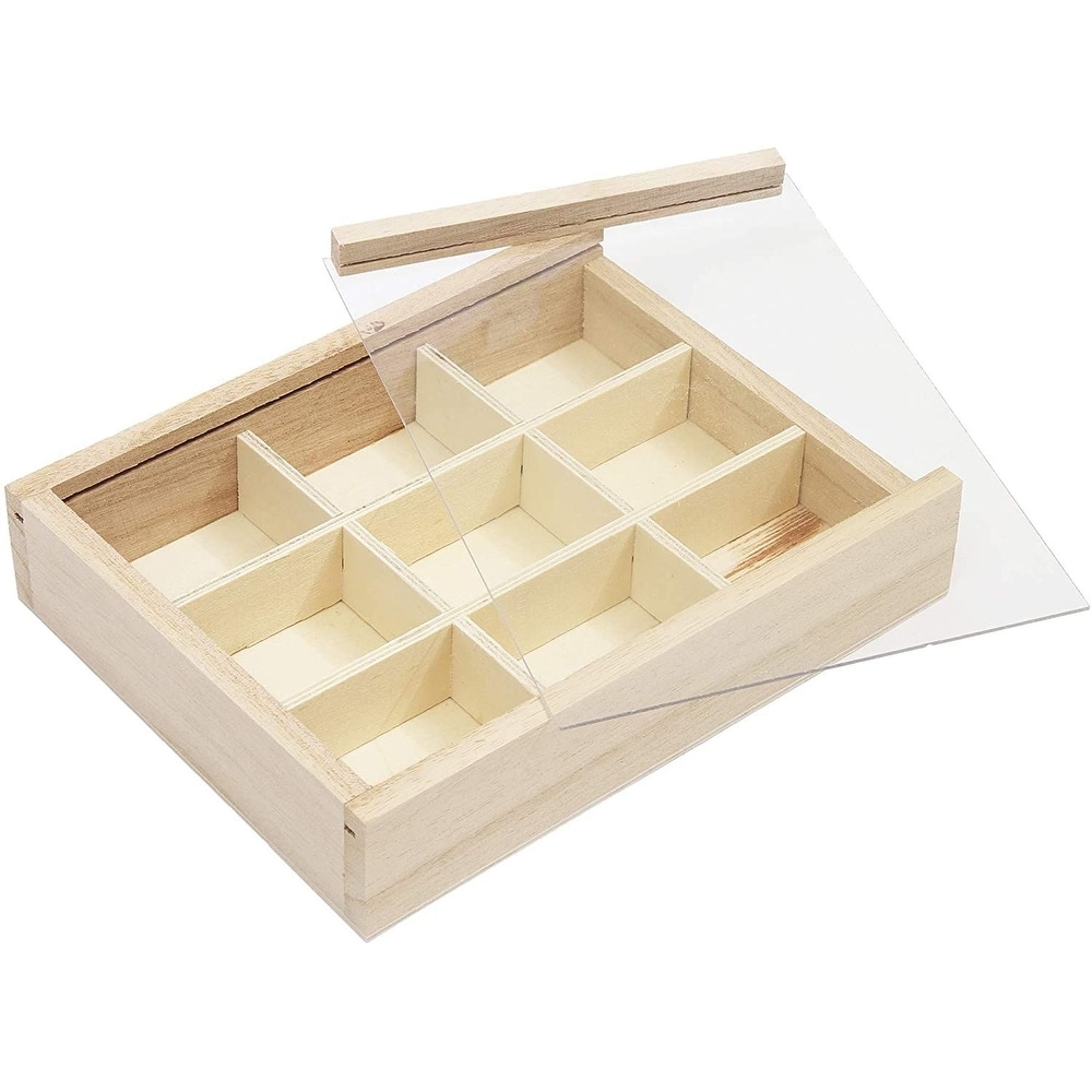 Wooden Boxes with Lids  9 Compartment Storage Box (6.75 x 5.1 In  2 Pack)