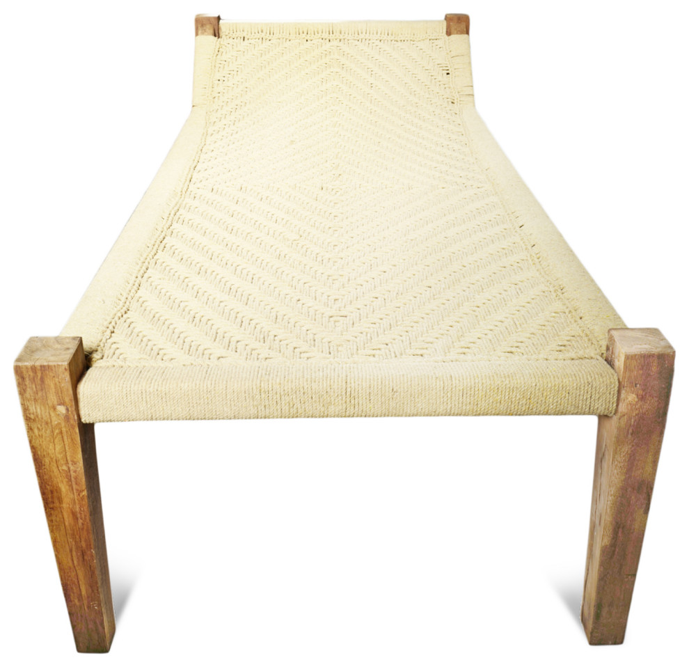 Teak and Rope Chaise Lounge Cot   Beach Style   Indoor Chaise Lounge Chairs   by Design Mix Furniture  Houzz