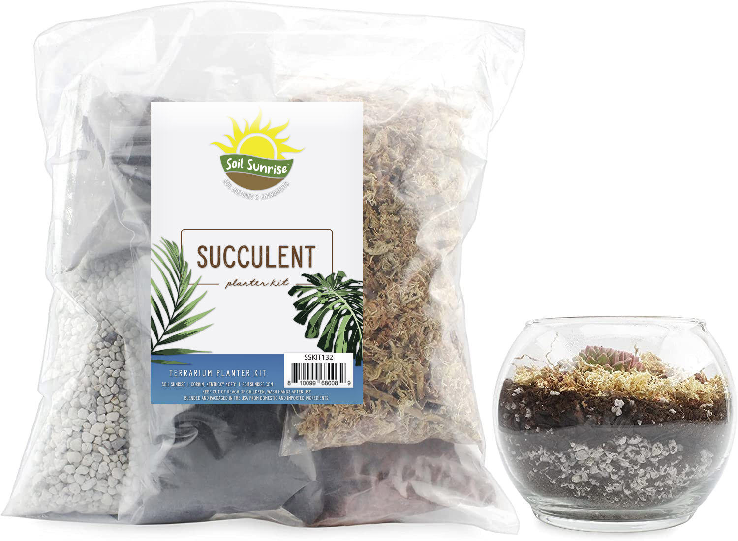 Succulent Terrarium Planter Kit, DIY Set with Soil, Pumice, Horticultural Charcoal, Sphagnum Moss, Red Lava Rock