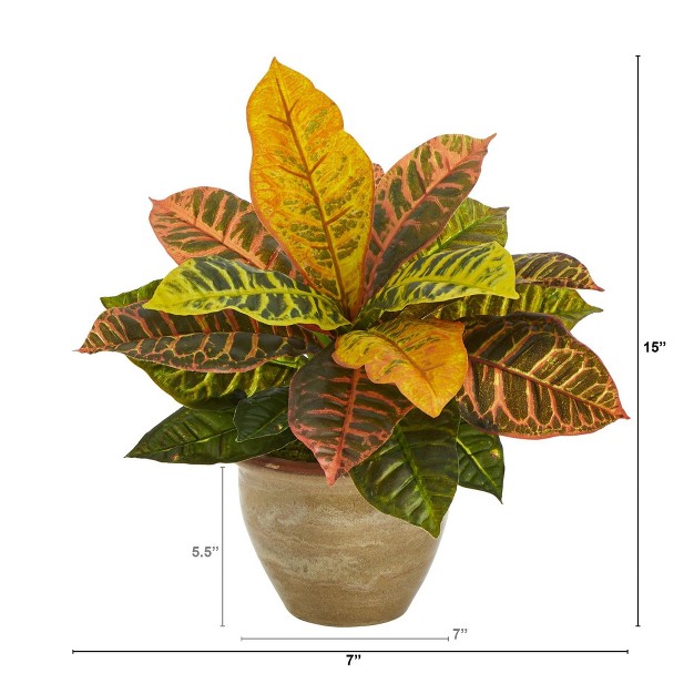 Nearly Natural 15 in Garden Croton Artificial Plant In Ceramic Planter real Touch