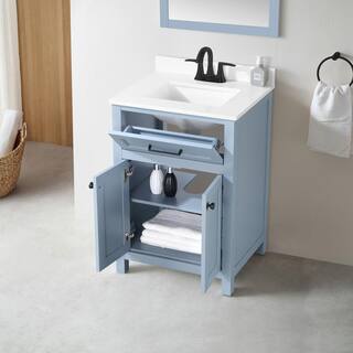 Home Decorators Collection Hanna 24 in. W x 19 in. D x 34.50 in. H Freestanding Bath Vanity in Spruce Blue with White Engineered Stone Top Hanna 24SB