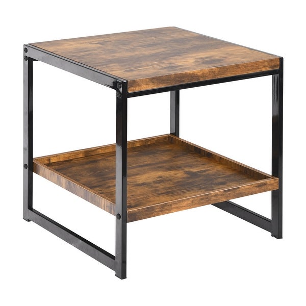 Rustic 2-tier Side Table/Nightstand with Metal Frame