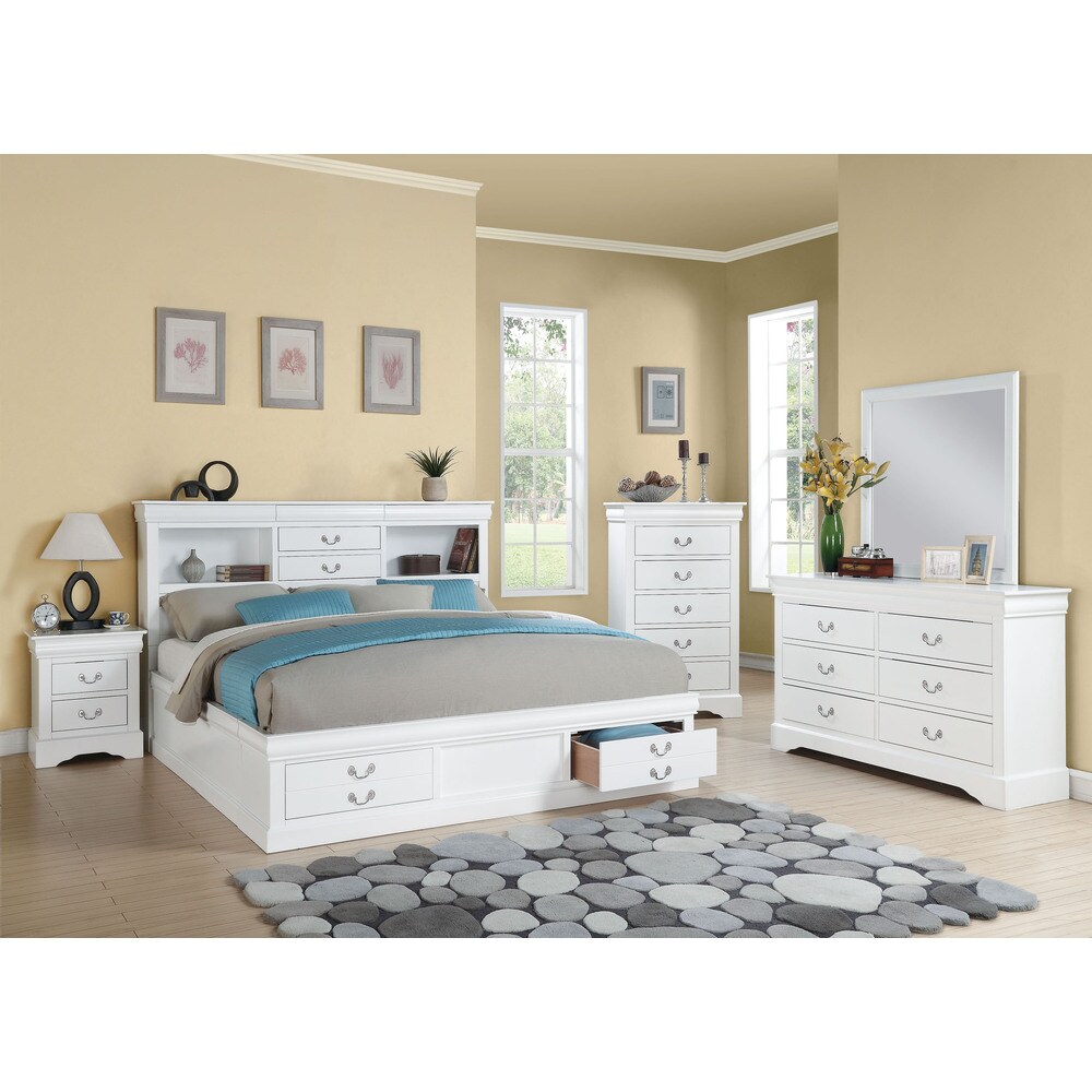 White Acme Furniture Louis Philippe III Bed with Storage