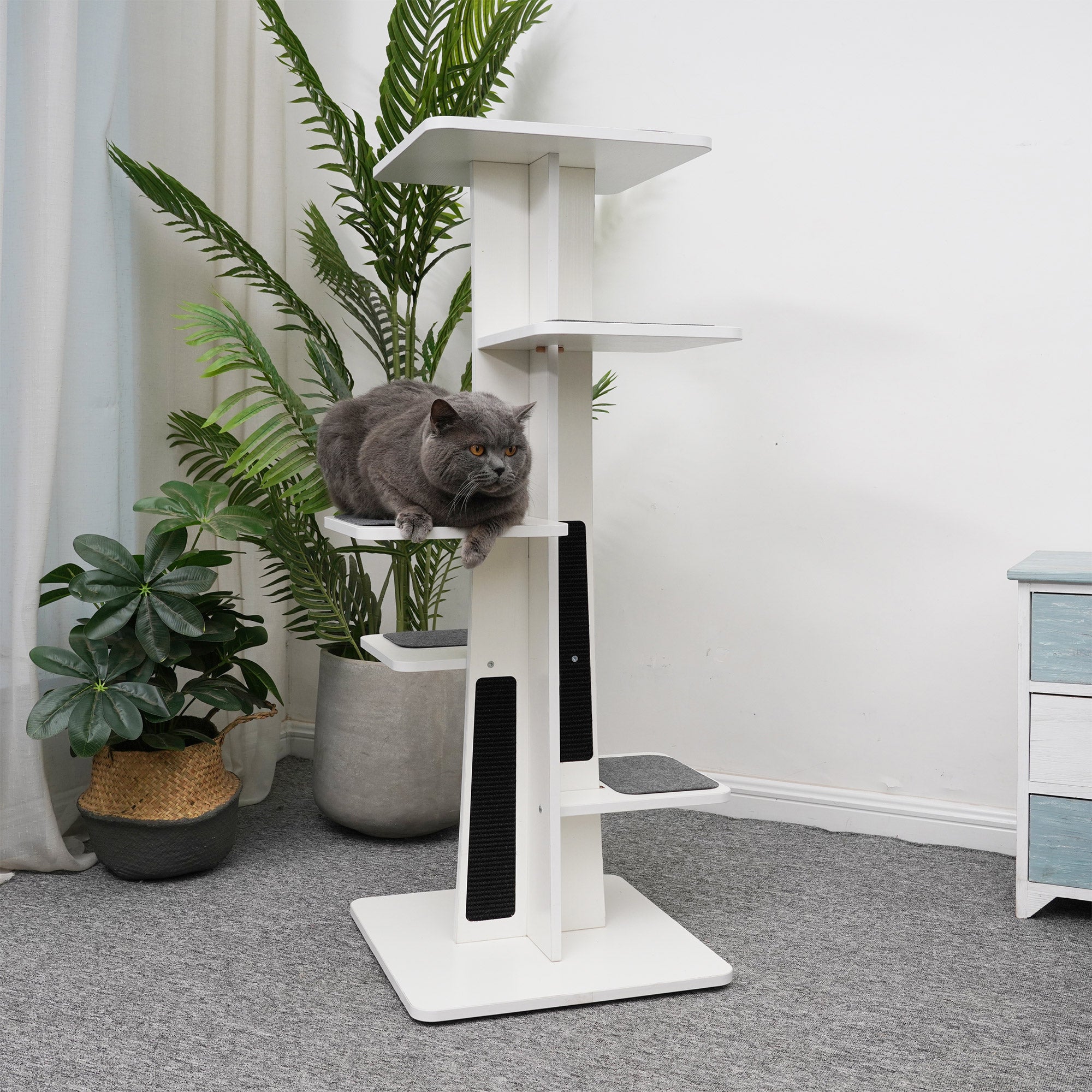 PetPals 6-Level Modern White and Grey Cat Tower， 18