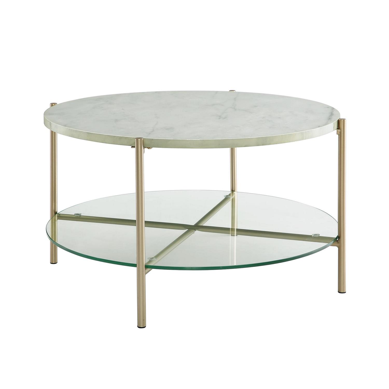 Manor Park MidCentury Round Coffee Table White Marble