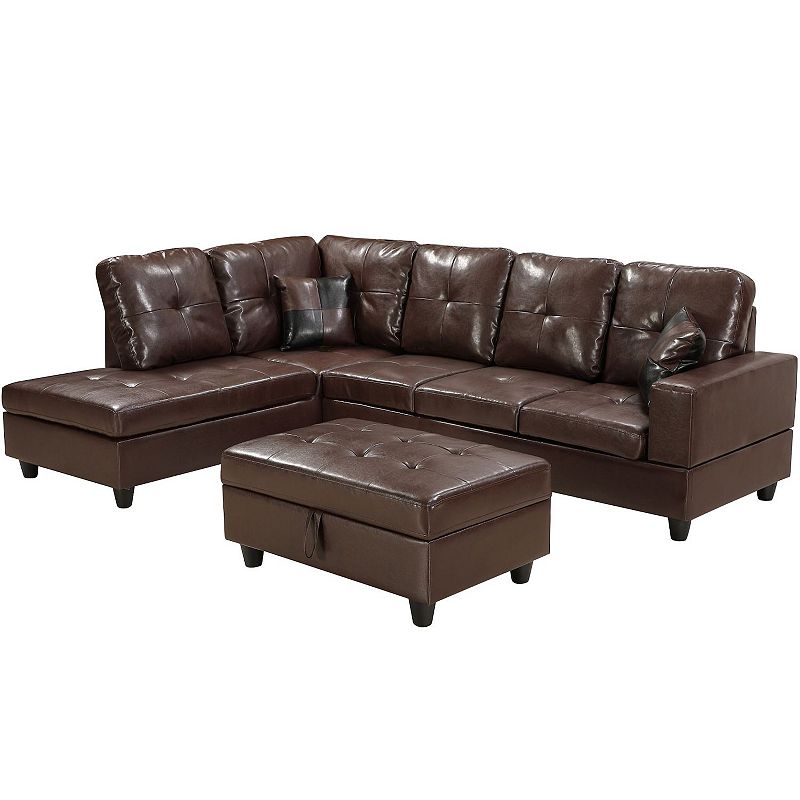 F.c Design 3 Piece Modular Sofa Set - Faux Leather Right Side Lounger With Free Storage Footrest