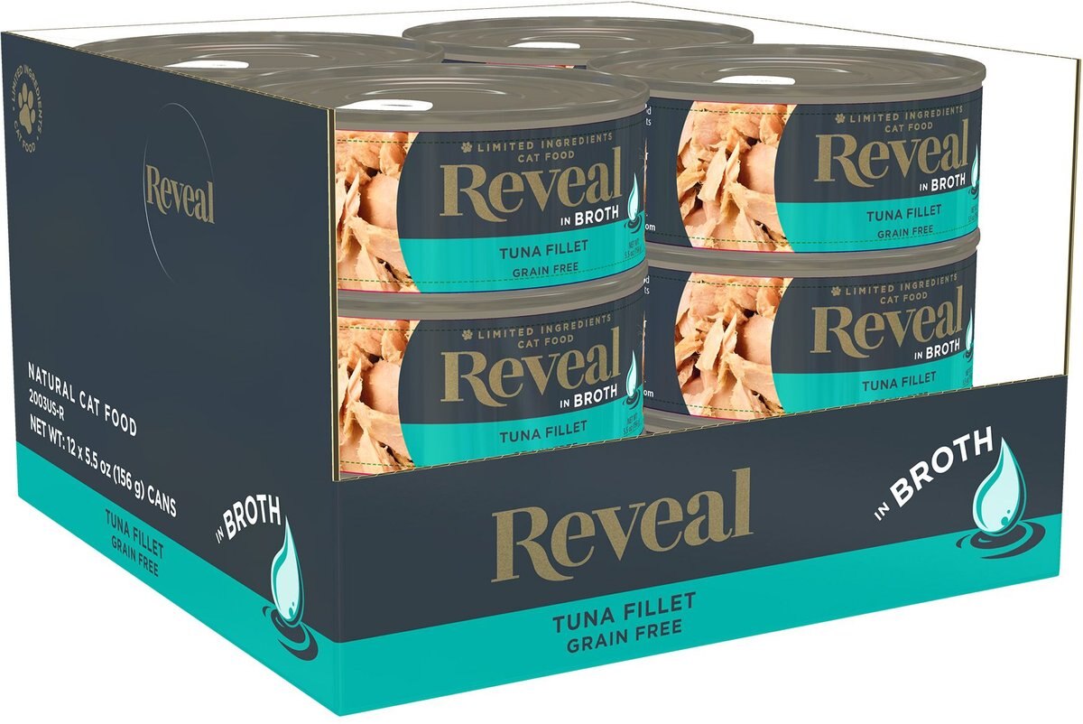 Reveal Natural Limited Ingredient Grain Free Tuna Fillet in Broth Wet Cat Food， 5.5-oz， case of 12