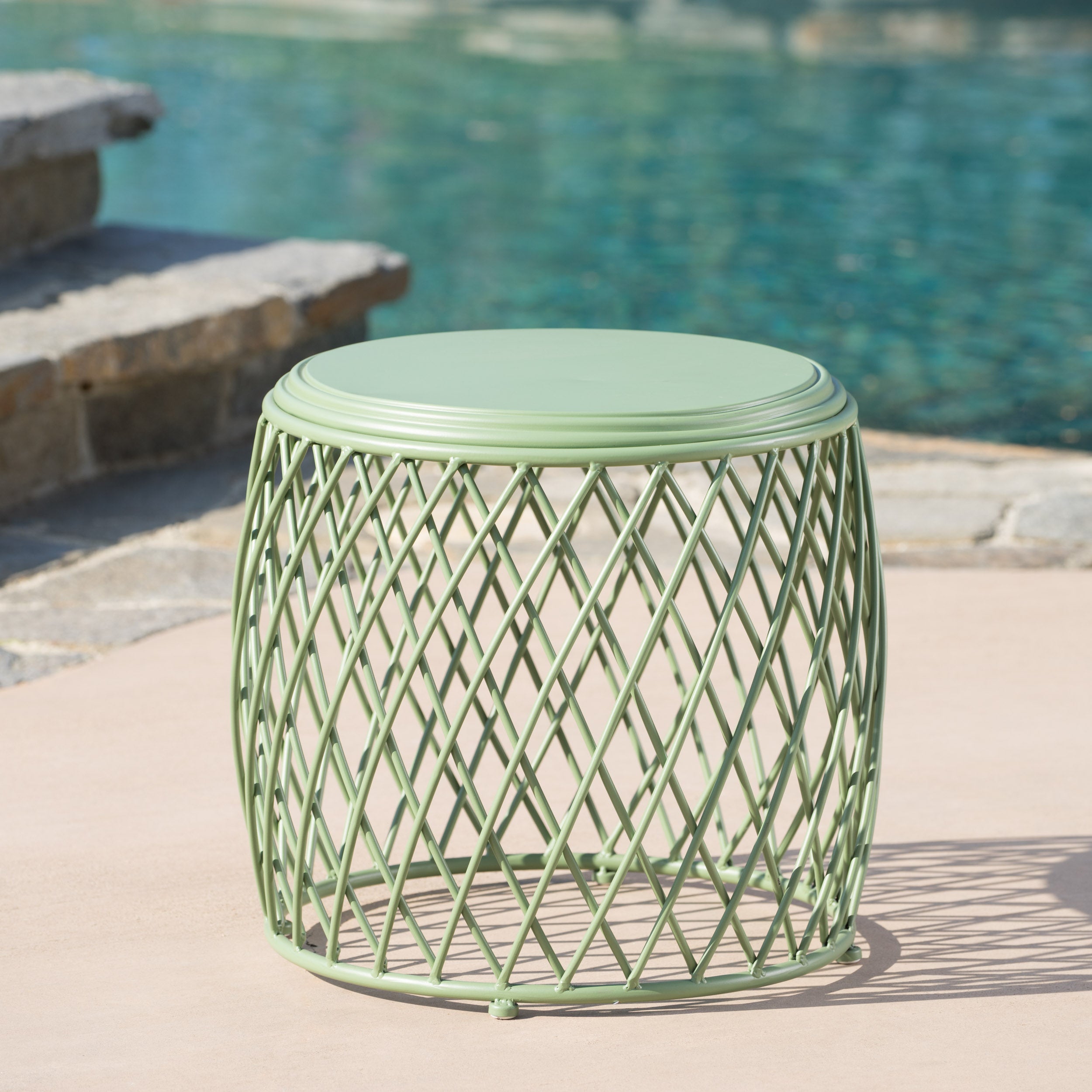 Jadien Outdoor 19 Inch Diameter Lattice Iron Side Table