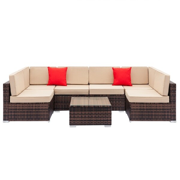 Karlhome 7Piece Outdoor Patio Conversation Set Wicker Sectional Sofa Set