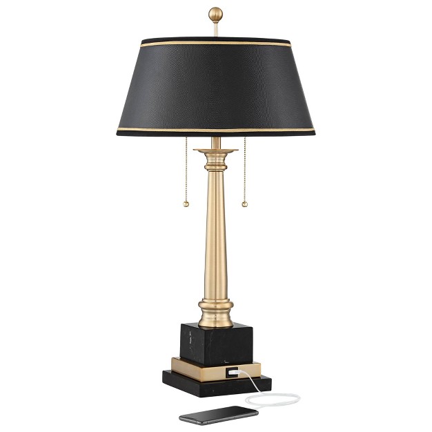 Tall Warm Brass With Usb Charging Port Black Shade For Bedroom Living Room Bedside Office Kids