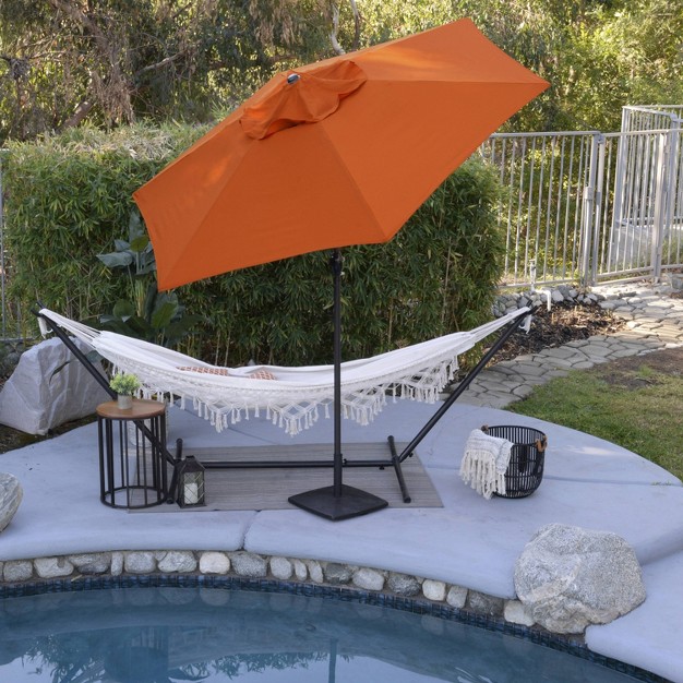 9 x27 X 9 x27 Steel Market Polyester Patio Umbrella With Crank Lift And Push button Tilt Tuscan Astella