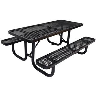 Afoxsos 6 ft. Black Rectangular Outdoor Steel Picnic Table with Umbrella Pole HDMX761