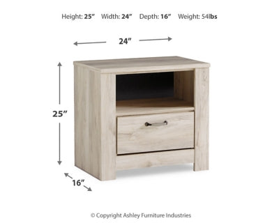 Signature Design by Ashley Bellaby Farmhouse 1 Drawer Nightstand with 1 Storage Cubby & Slim-Profile USB Charging Station, Whitewash