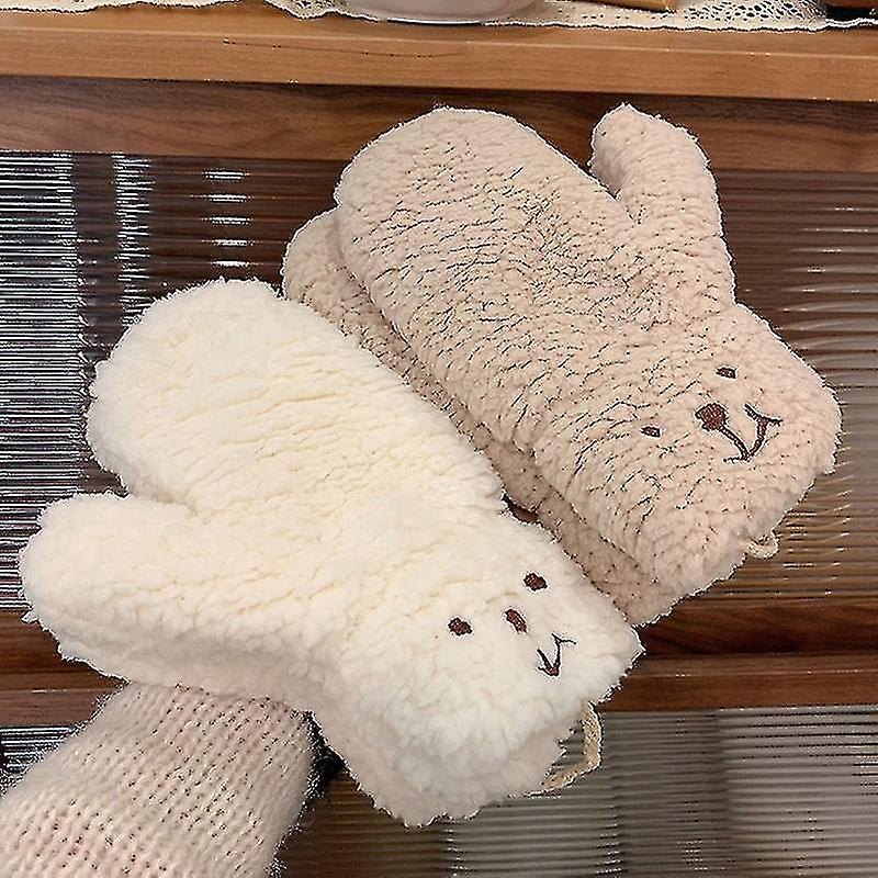 1 Pair Plush Gloves Windproof Comfortable Thickened Super Soft Keep Warm Hands Protection Cartoon Bear Women Cycling