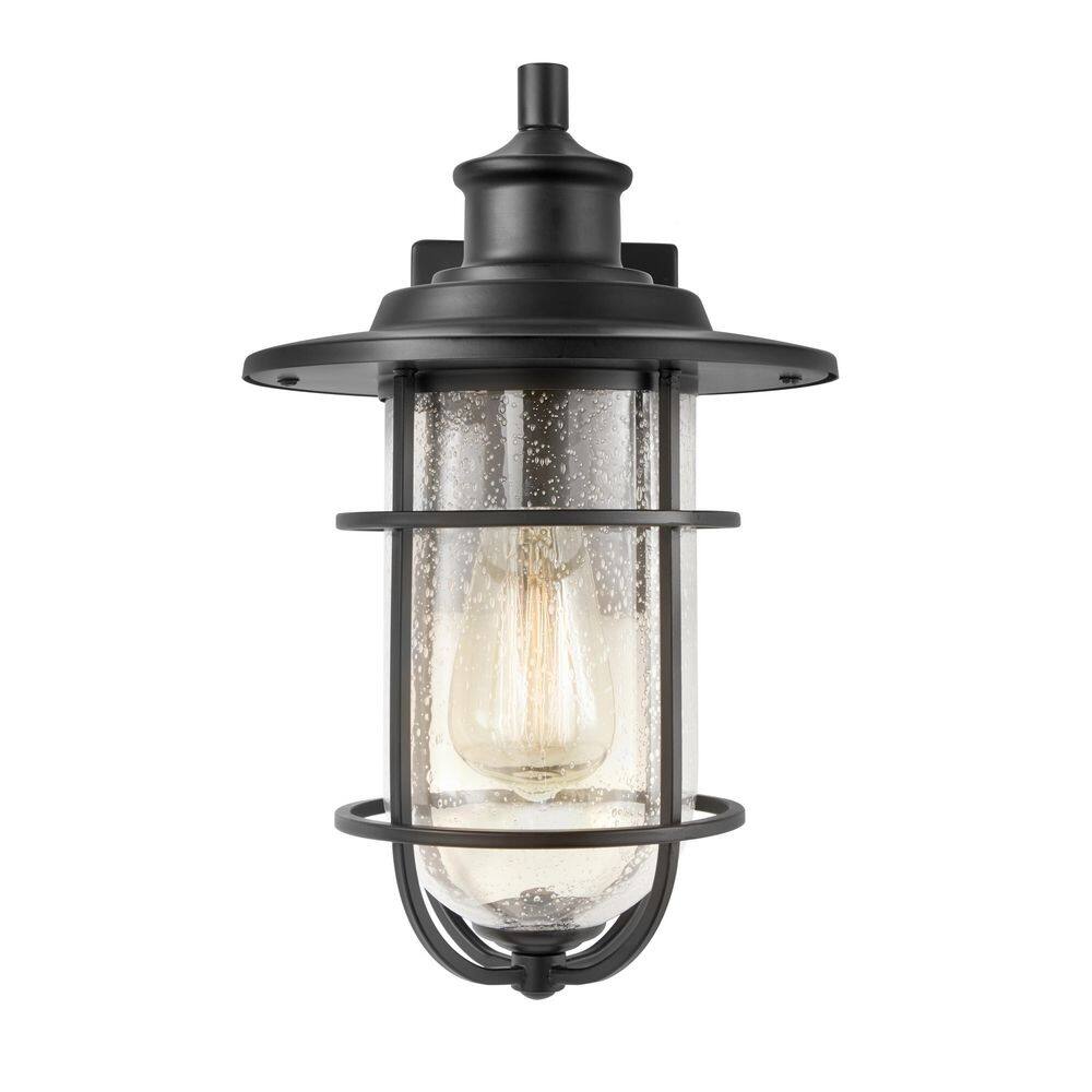 Hampton Bay Matte Black Modern Outdoor 1-Light Wall Sconce 44891