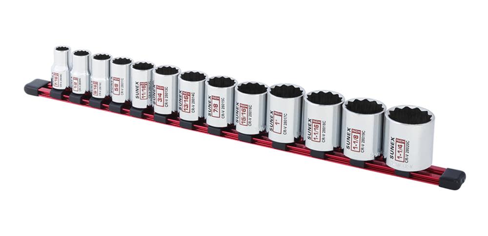 1/2 In. Dr 12 Pt Standard SAE Socket Rail 13 Pc Set ;