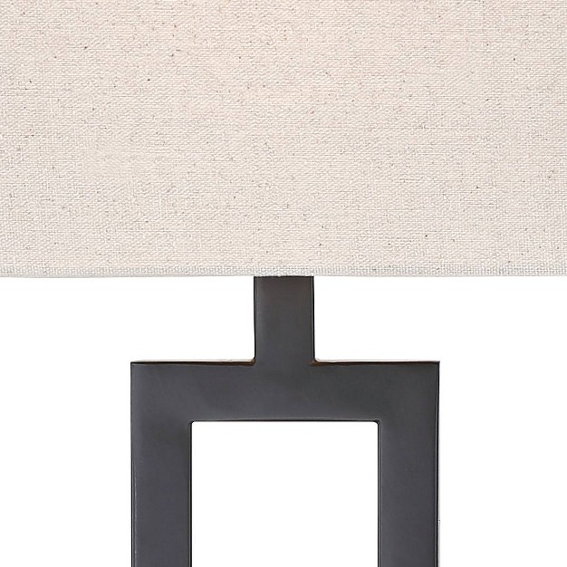 High Open Rectangle Modern Table Lamp Black Finish Metal Single Off white Shade Living Room Bedroom Bedside Nightstand House