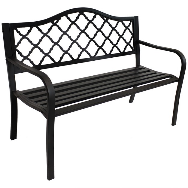 Sunnydaze 2 person Lattice Design Black Cast Iron Outdoor Garden Bench