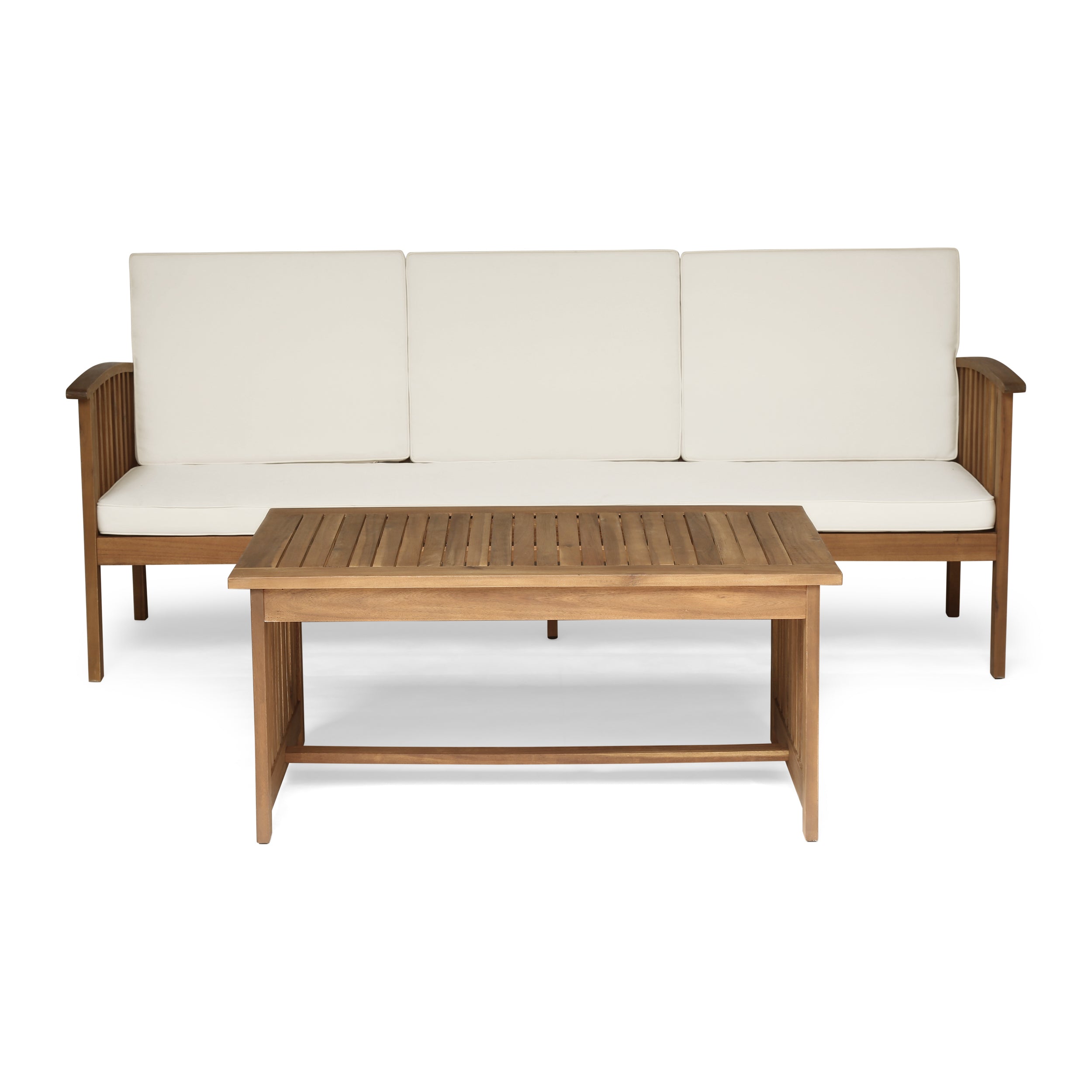 Giles Edward Outdoor Acacia Wood Sofa and Coffee Table Set