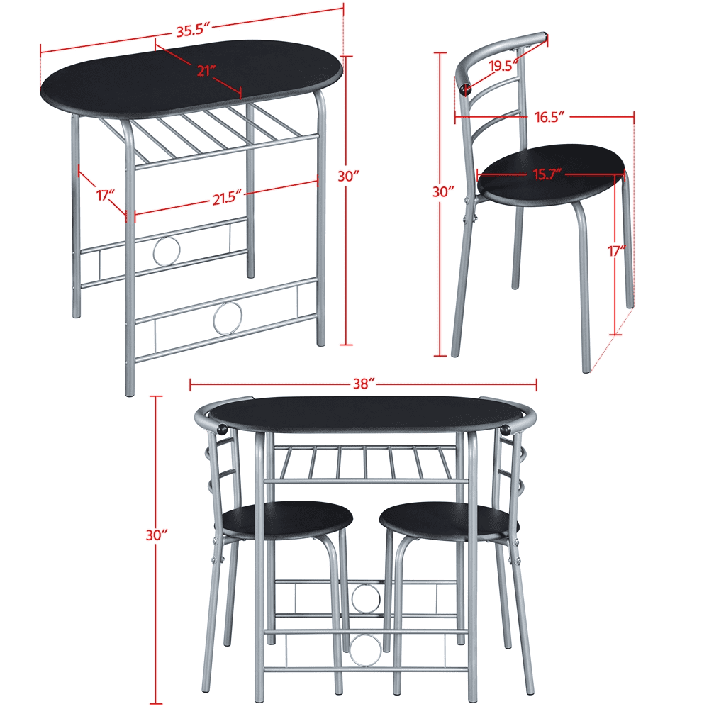 Yaheetech 3 Piece Modern Round Dining Table Set for Kitchens, Black