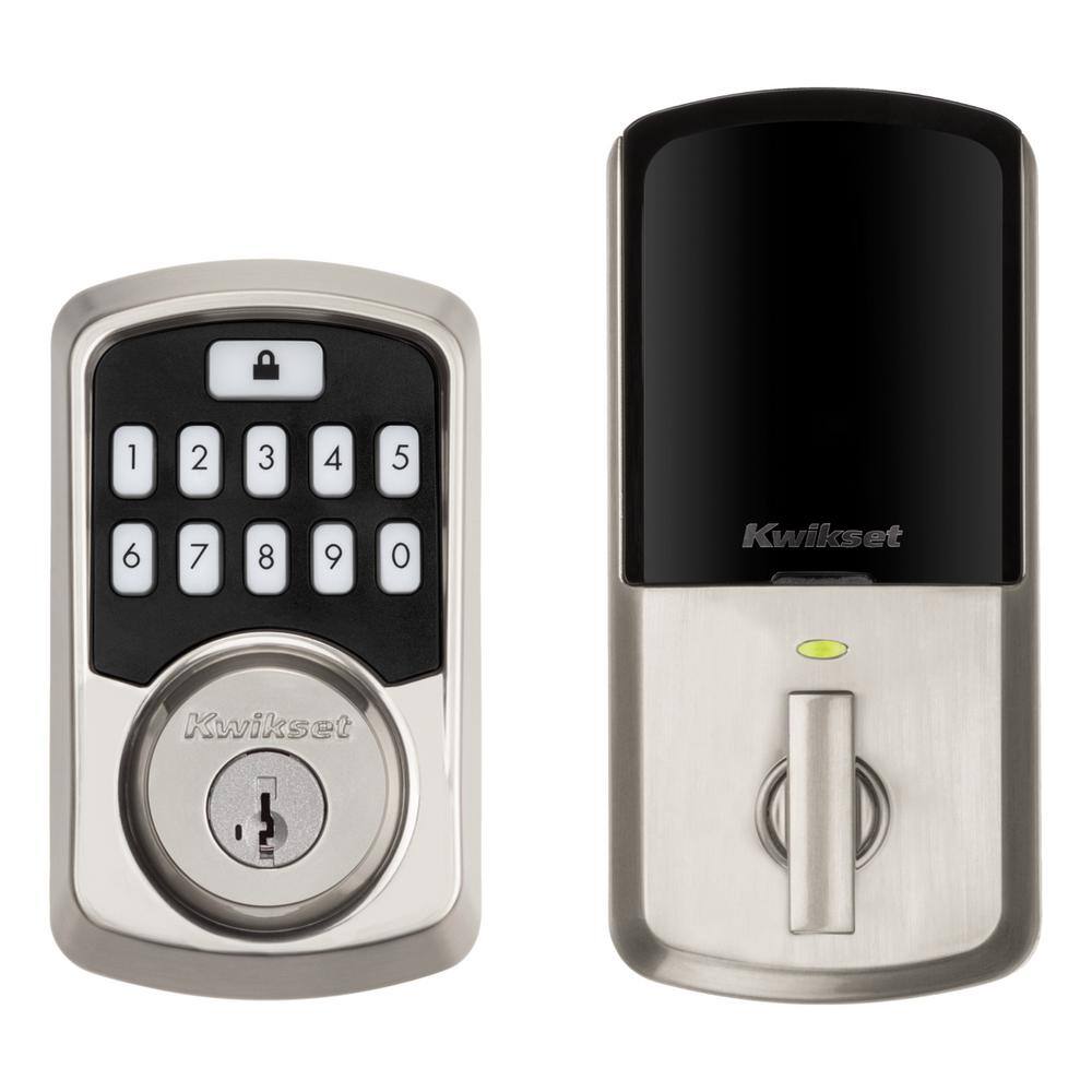 Kwikset Aura Satin Nickel Single Cylinder Electronic Bluetooth Keypad Smart Lock Deadbolt featuring SmartKey Security 99420-001