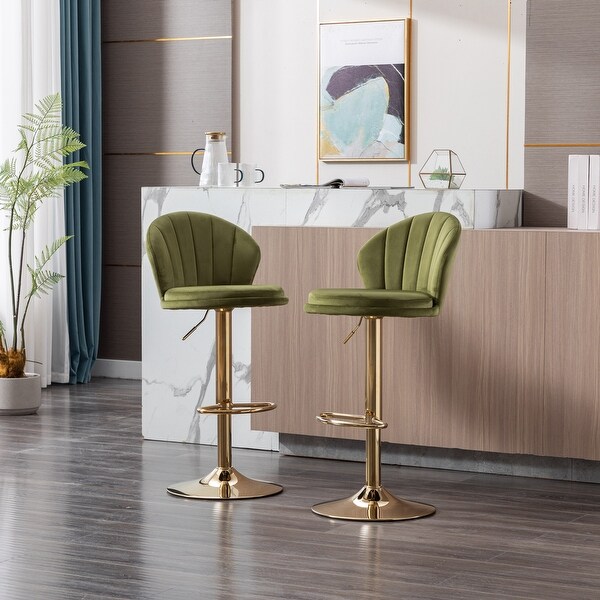 Round Swivel Adjustable Bar Stools with Footrest and Base