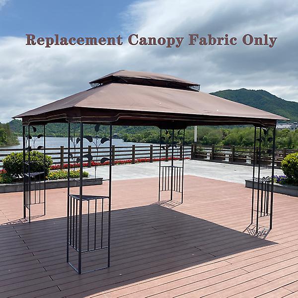 13x10 Ft Patio Double Roof Gazebo Replacement Canopy Top Fabric，brown 12822