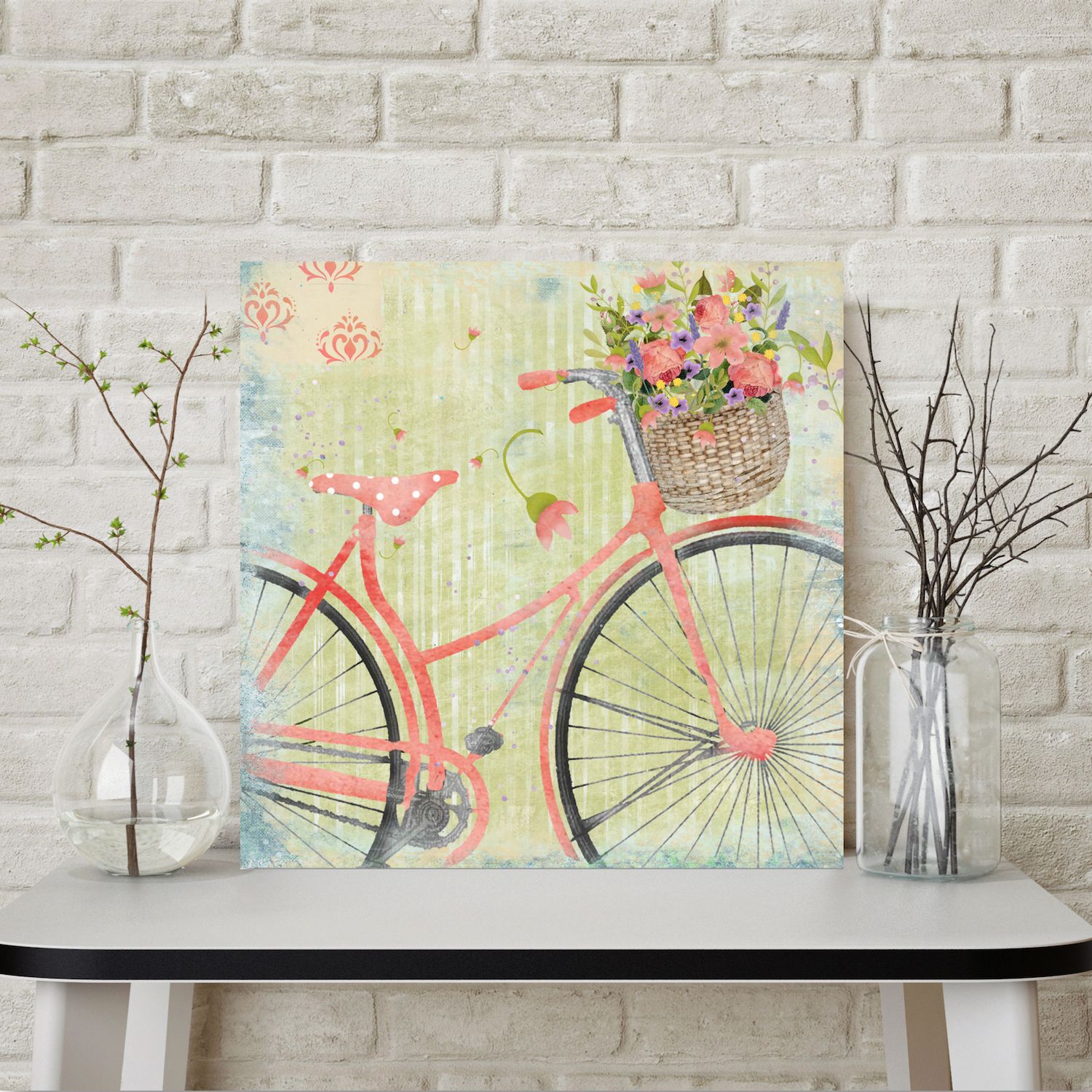 COURTSIDE MARKET Bicycle Pink Flowers Canvas Wall Art