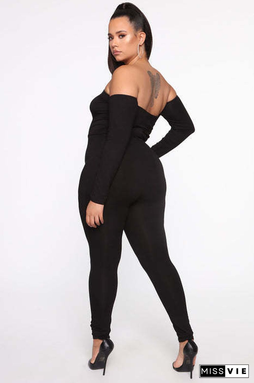 Slash Neck Long Sleeve Plus Size One Piece Jumpsuit