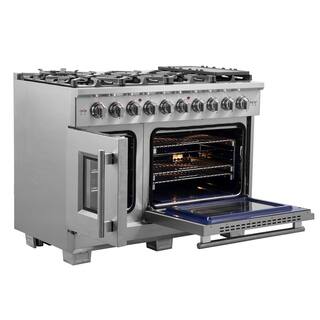 Forno Capriasca 48 in. Freestanding French Door Double Oven Dual Fuel Range 8 Burner Stainless Steel FFSGS6460-48