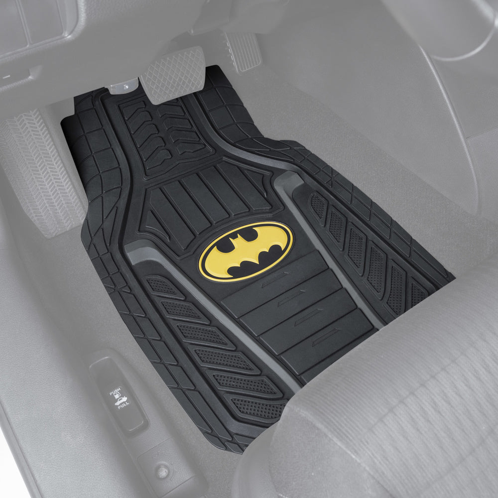 Superhero Car Floor Mats， Officially Licensed Warner Bros DC Comics， All Weather Interior Auto Protection， Heavy Duty Rubber Liners for Car Truck Van SUV， Batman