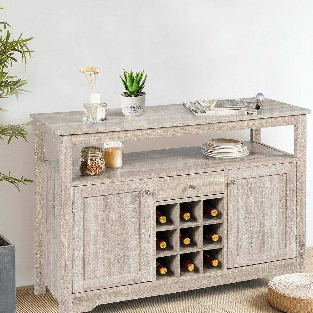 FORCLOVER Gray Sideboard Buffet Console Cabinet with Wine Rack and Double Doors W250-H63HGR