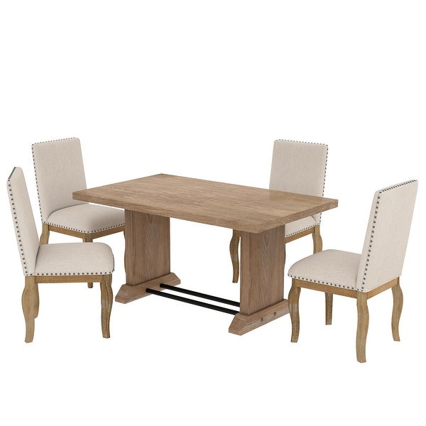 Wood Dining Table Set Rectangular Table with Iron Pipes