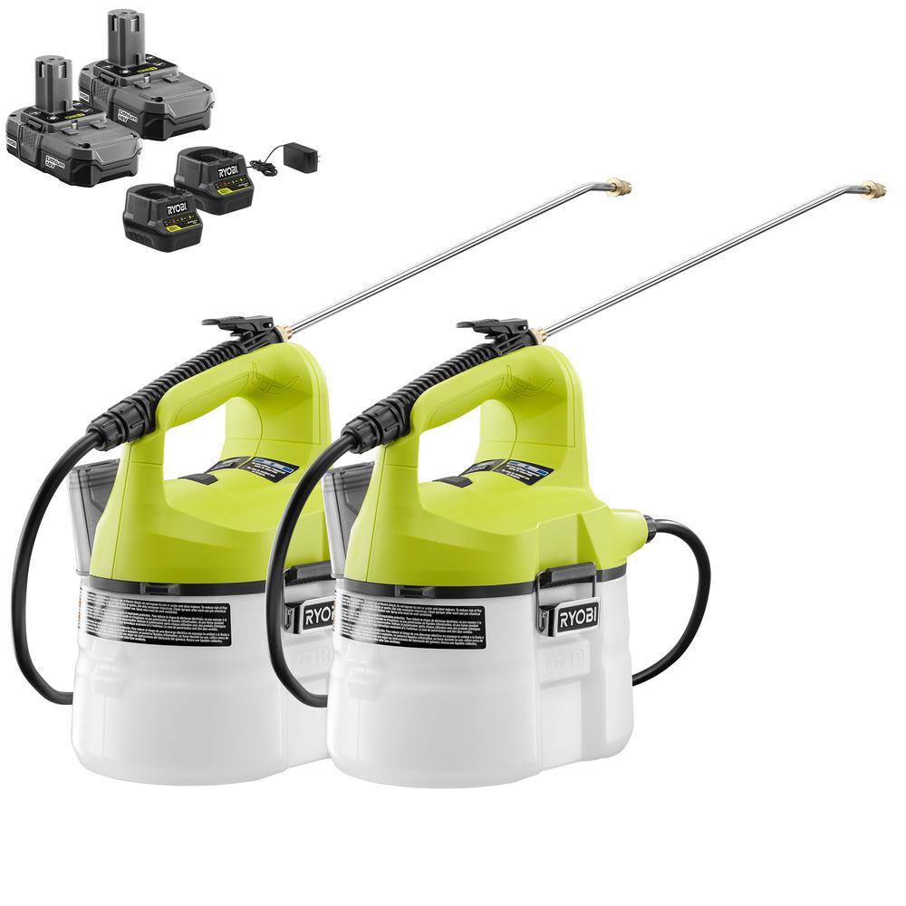 RYOBI ONE+ 18V Cordless Battery 1 Gal. Chemical Sprayer (2-Tool) with (2) 1.3 Ah Batteries and (2) Chargers P2810-CMB1