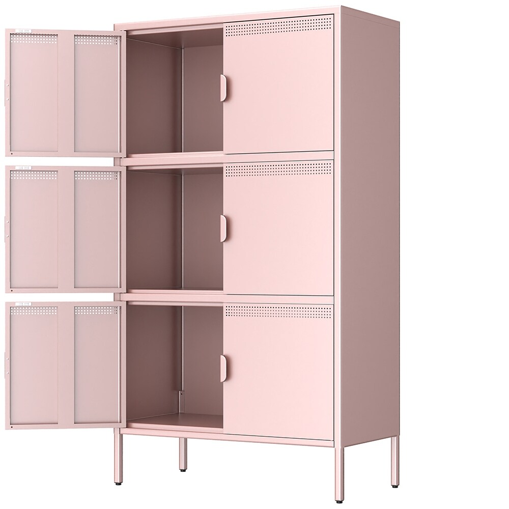 Metal Accent Storage Cabinet with 6 Doors and Adjustable Shelves