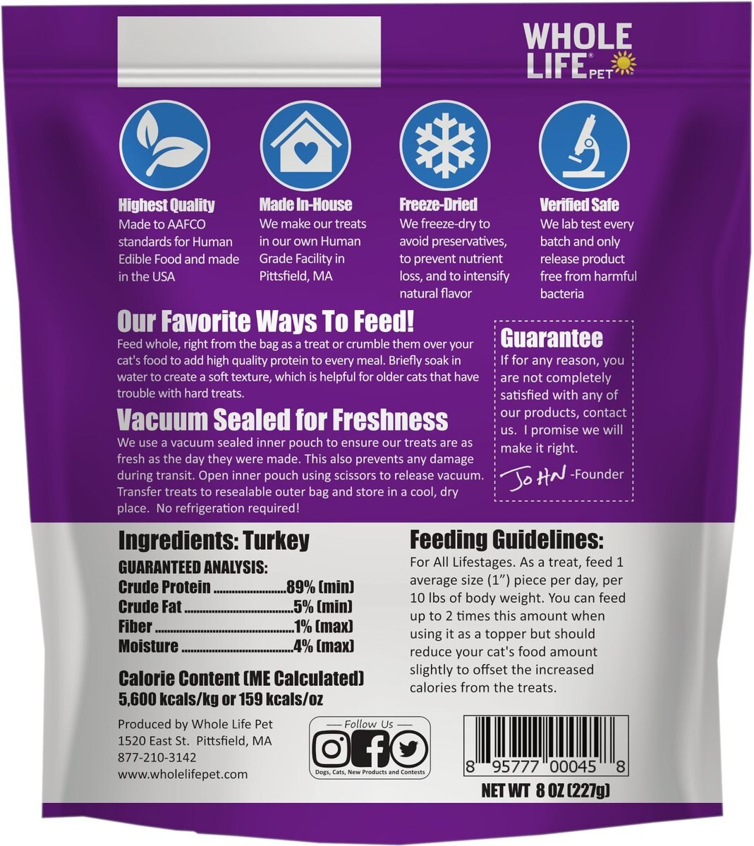 Whole Life Just One Ingredient Turkey Grain-Free Freeze-Dried Cat Treats， 8-oz bag