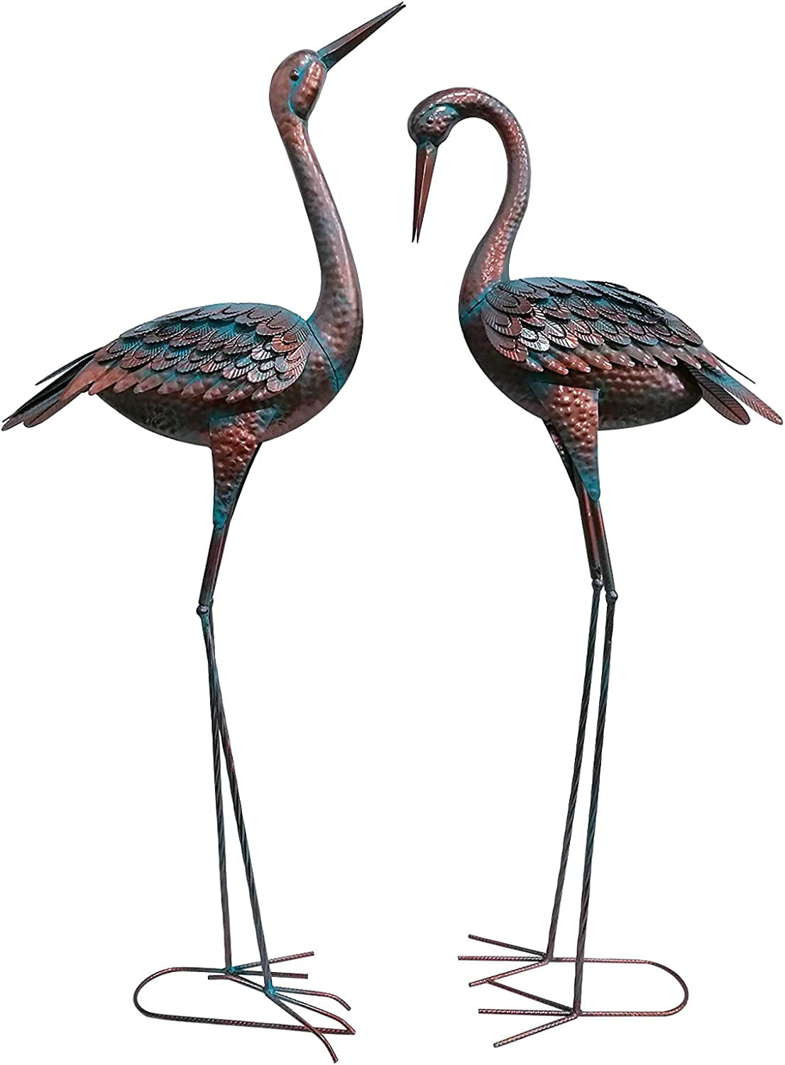 aboxoo Garden Crane Statue Decor ,Large Patina Heron Decoy and Standing Metal Sculptures Metal Outdoor Yard Art Statue for Lawn Patio Backyard Decoration, Set of 2