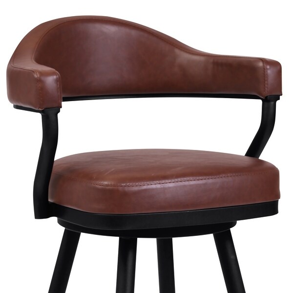 Knw 26 Inch Swivel Counter Stool Armchair， Vintage Camel Brown Faux Leather