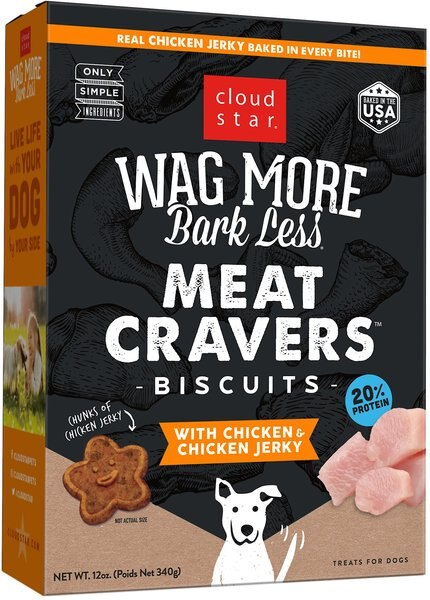 Cloud Star Wag More Bark Less Chicken Cravers Dog Crunchy Treats， 12-oz bag