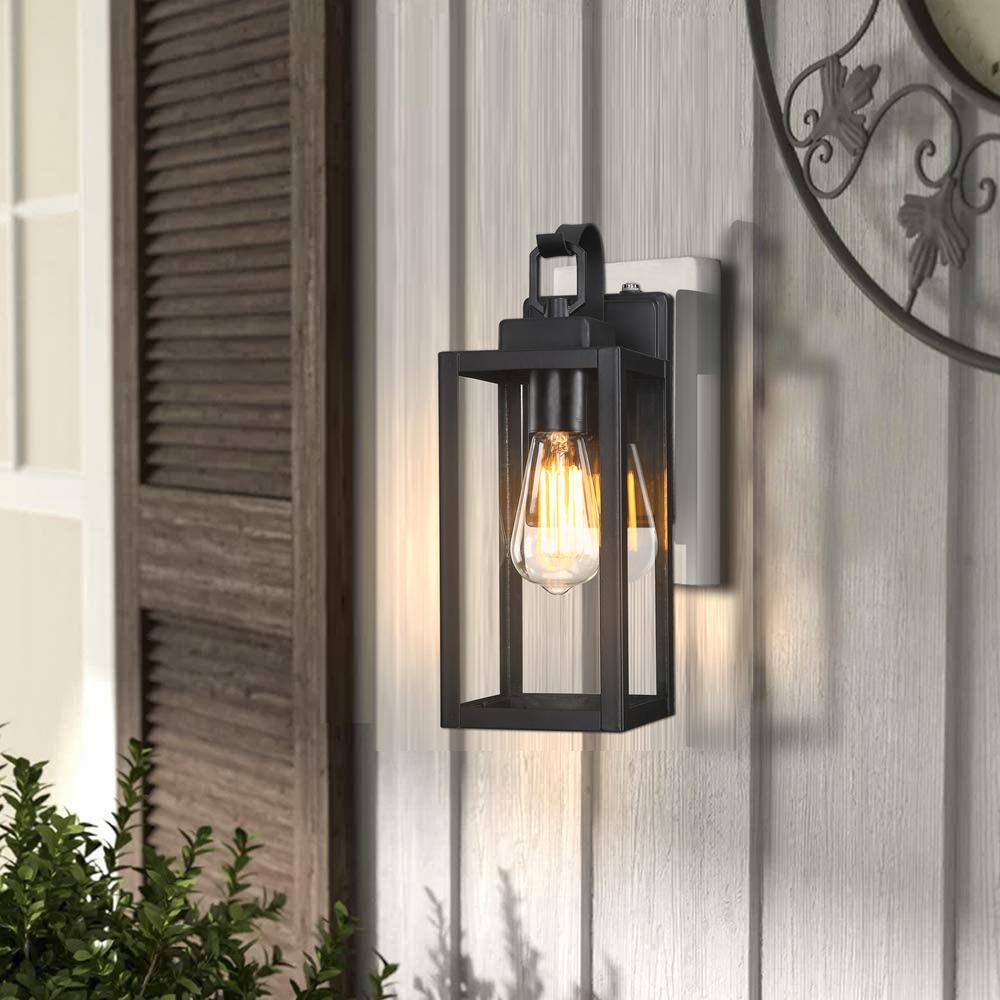 Uixe 1-Light Matte Black Hardwired Outdoor Wall Lantern Sconce Dusk to Dawn Sensor with Clear Glass (1-Pack） SSL-12151-PC