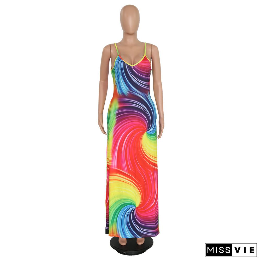 Rainbow Stylish Casual Striped Dress