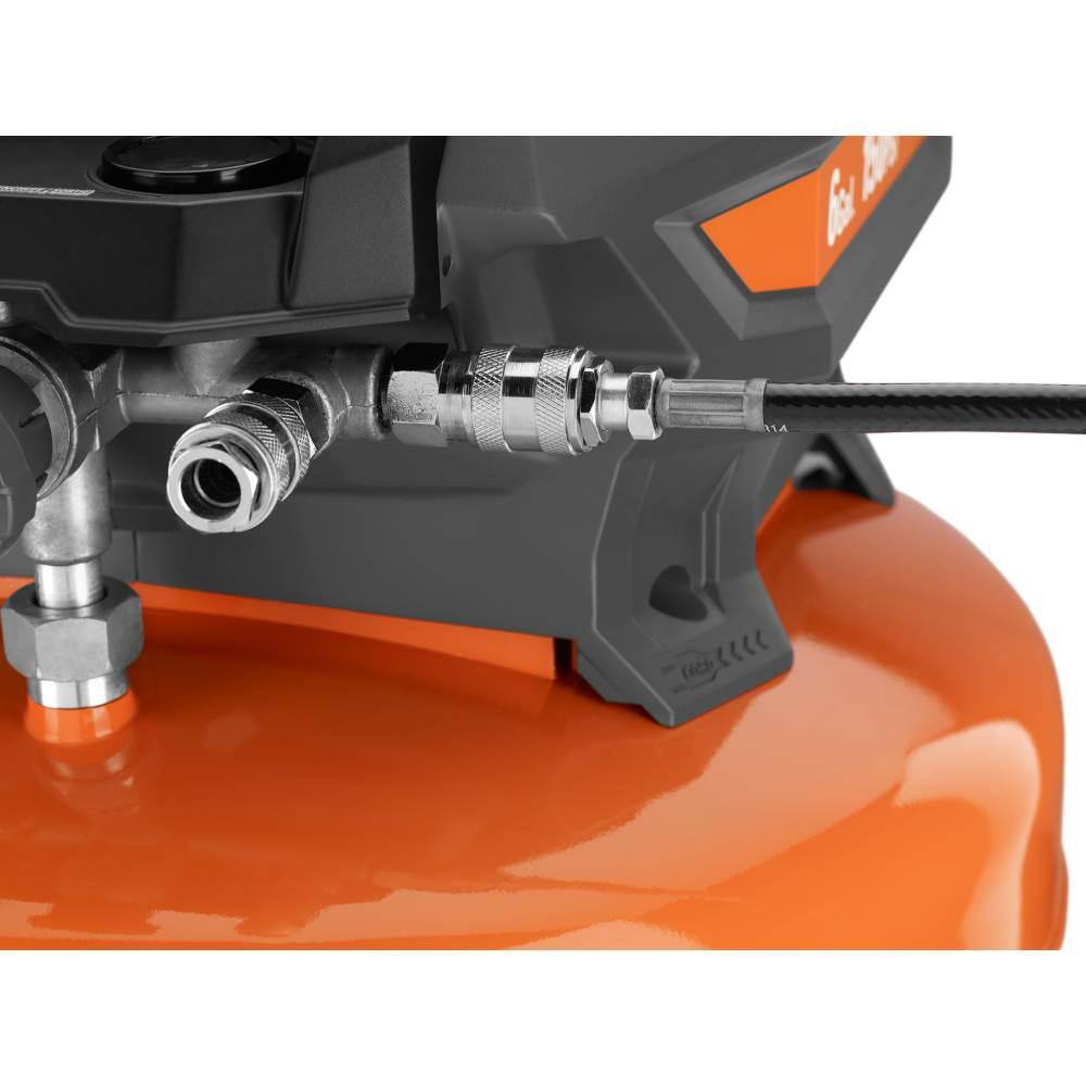 RIDGID 6 Gal. Portable Electric Pancake Air Compressor with 14 in. 50 ft. Lay Flat Air Hose OF60150HB-R5025LF