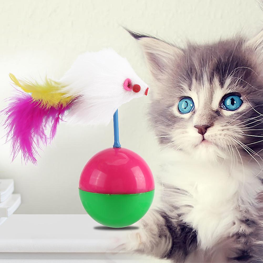 Pet Cat Kitten Teasing Toy Teaser Colorful Feather Ball Funny Interactive Toy Play Game